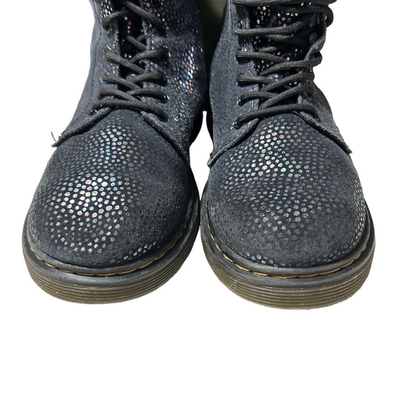 Dr. Martens Pascal Lace Up Boots Black Suede Outer Iridescent Foil Kids Girls 3Y - Picture 3 of 8